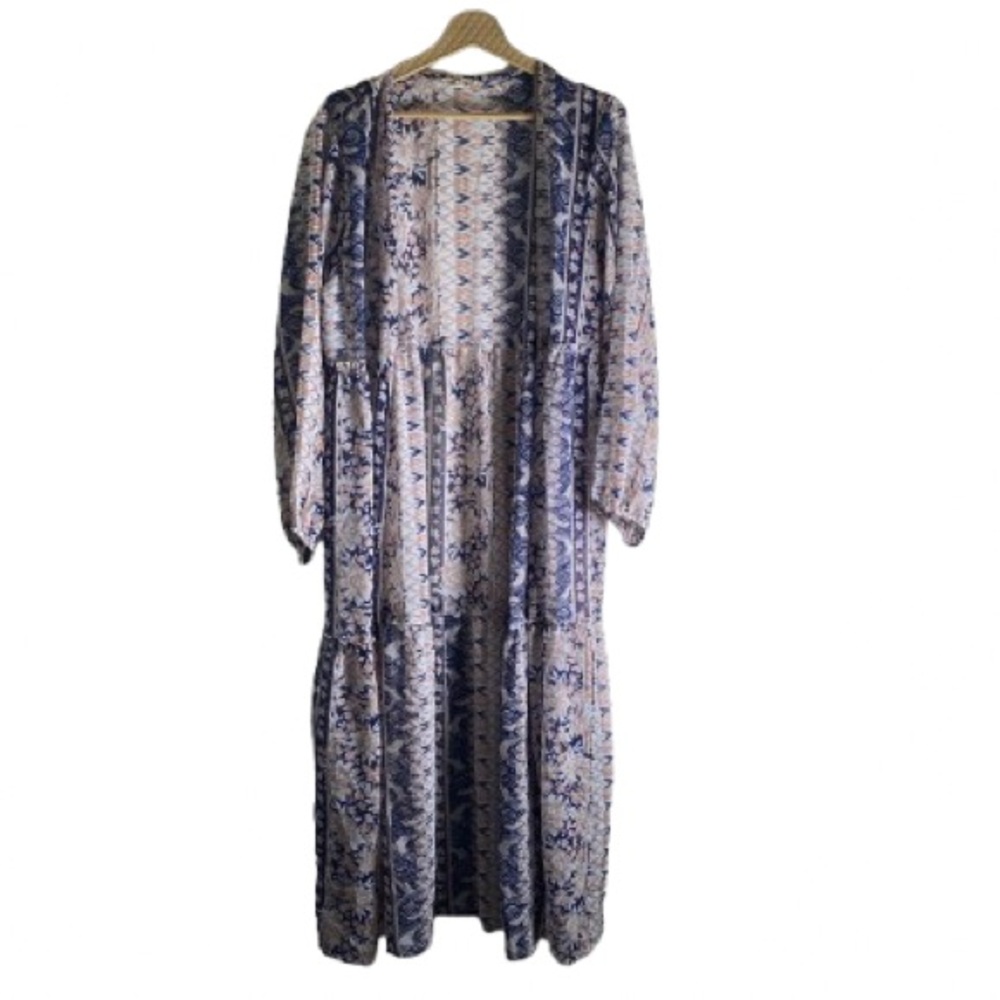 Rebellion Blue and White Patterned Long Jacket